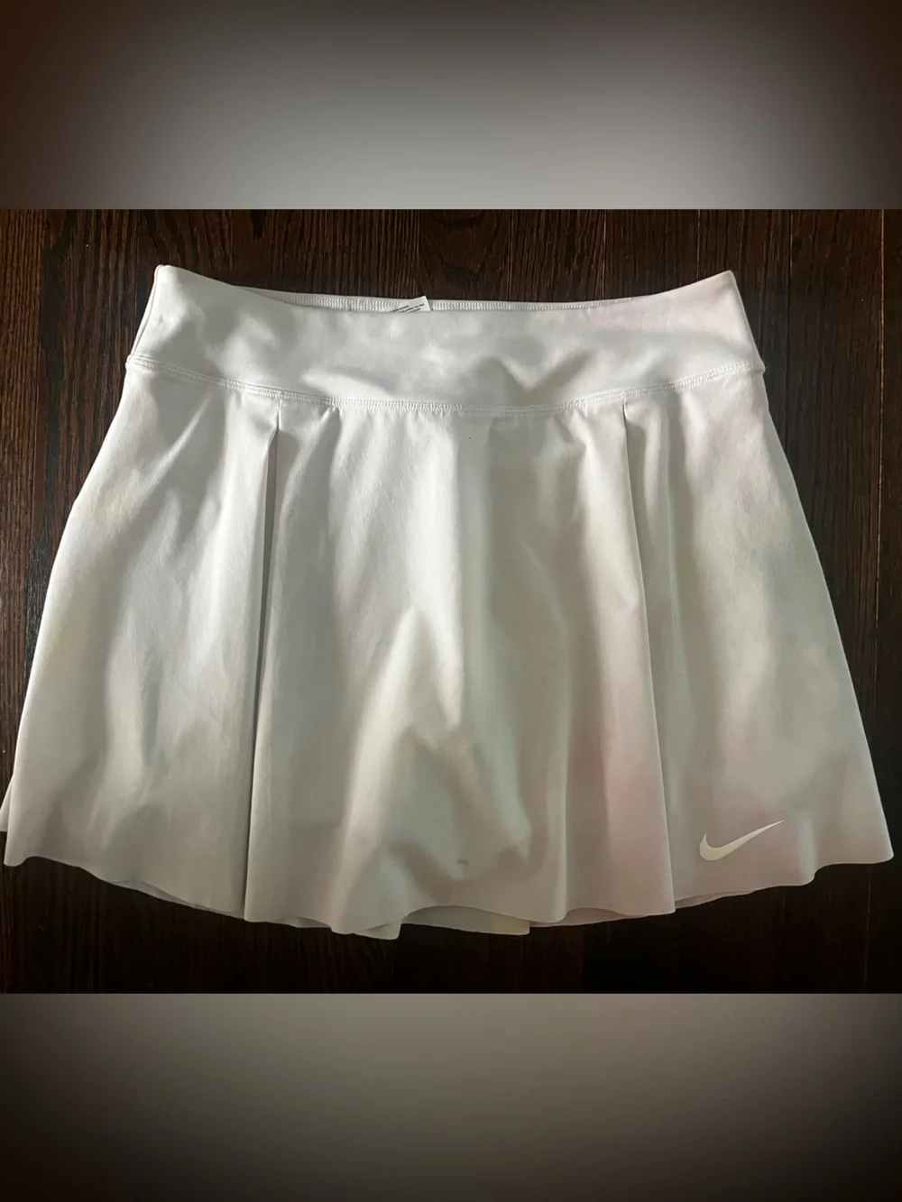 Nike White Pleated Athletic Skort with Swoosh tie die fit